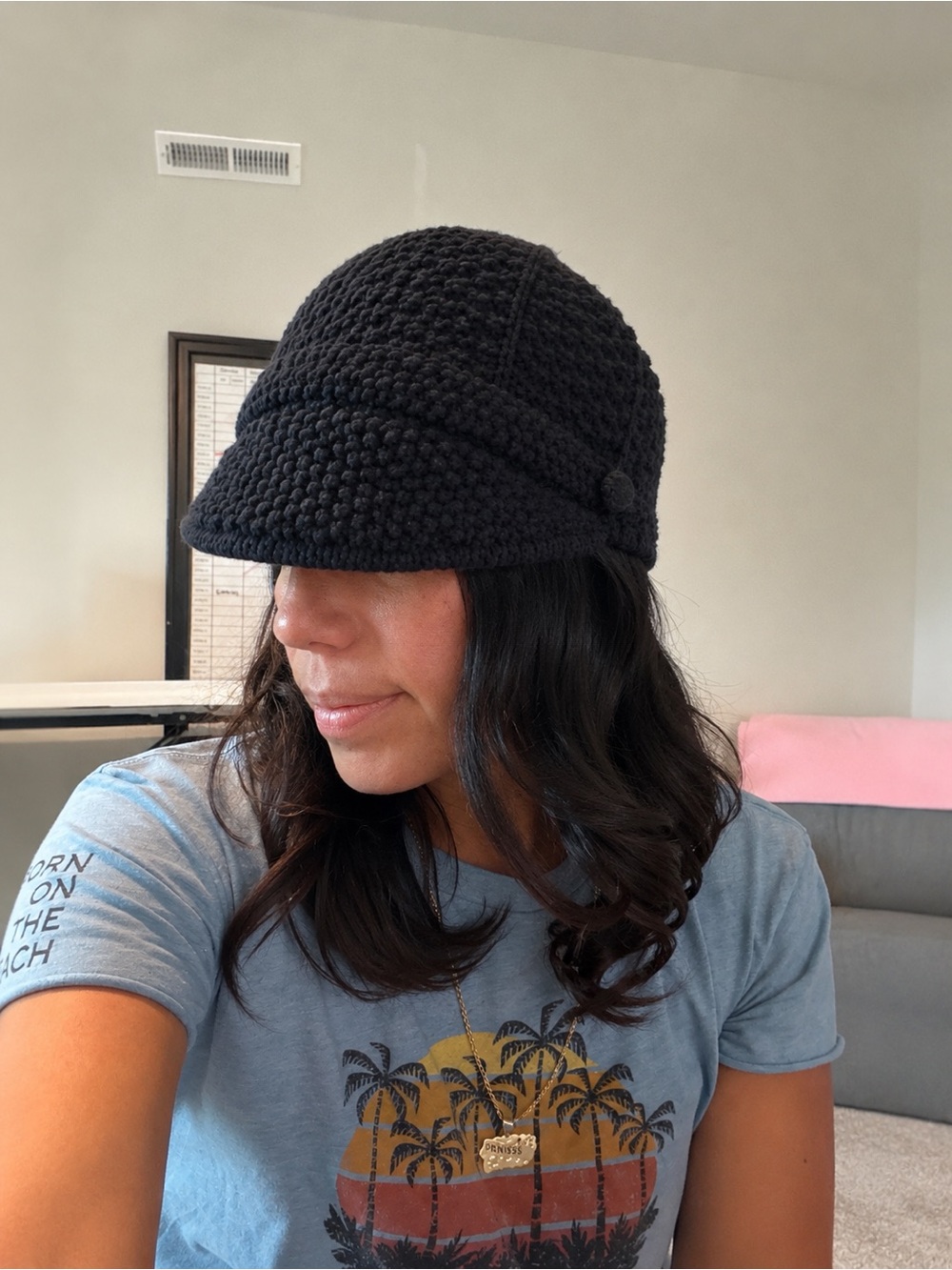American Eagle Outfitters Black Crochet Knit Visor Hat